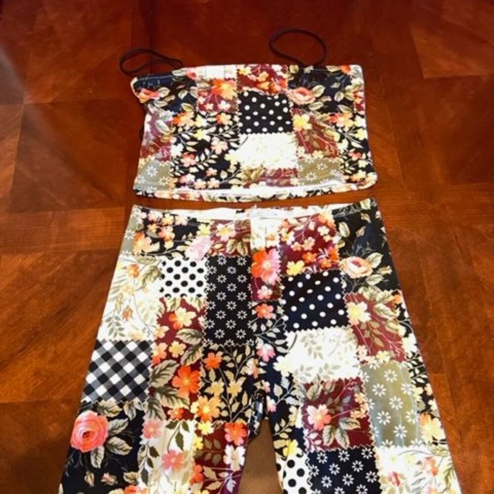 Vintage Patchwork Floral Crop‎ Top & Shorts Set by surely mine
